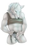  animal_genitalia anthro archery arctic_fox balls canine clothed clothing crytrauv fox fur loincloth male mammal muscular neck_tuft partially_clothed penis presenting sheath simple_background smile solo tuft white_fur yellow_eyes 
