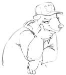  2017 anthro bear black_and_white clothed clothing disney dotkwa dotkwa_(character) fan_character hat male mammal monochrome simple_background smile solo white_background zootopia 