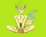  2017 amarashi anthro balls canine digital_media_(artwork) eeveelution erection leafeon looking_at_viewer male mammal nintendo nude penis pok&eacute;mon simple_background smile solo video_games what_has_science_done 