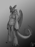  anthro claws clothed clothing dragon dreamworks female fin grey_background hoodie how_to_train_your_dragon looking_at_viewer membranous_wings monochrome night_fury phinja pose scalie simple_background solo standing wings 