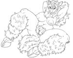  2017 anthro anus areola armpits belly big_breasts breasts butt caprine english_text female fenrir_lunaris fur hair hooves huge_breasts long_hair looking_at_viewer mammal monochrome navel nipples nude pubes pussy raised_arm sheep signature solo spread_legs spreading text tuft 
