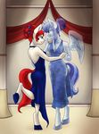  2014 anthro backless_dress blue_hair breasts cleavage clothed clothing crystal_pony_(mlp) dress duo earth_pony equine female female/female friendship_is_magic fur hair hand_holding horse mammal my_little_pony pegasus pixel-prism pony red_hair tan_fur wings 