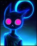  ambiguous_gender believethehorror blue_fur cat feline fur mae_(nitw) mammal moon night night_in_the_woods outside pink_eyes reaction_image solo star 