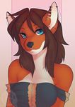  anthro canine ear_piercing facial_piercing female fox fur hair looking_at_viewer mammal nose_piercing piercing smile solo teil towel 