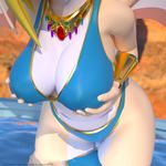  2017 3d_(artwork) anthro armpits ashnar bat bikini breasts cleavage clothed clothing digital_media_(artwork) female hand_on_breast holding_breast hybrid kangaroo lola_(ashnar) mammal marsupial membranous_wings pouch_(anatomy) solo swimsuit water wings 