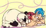  animal_humanoid belly big_belly blue_hair breasts cat_humanoid darkstalkers duo fatty-tan felicia feline female hair humanoid hyper hyper_belly mammal morbidly_obese nipples obese overweight video_games 