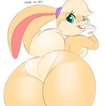  anthro big_butt blue_eyes breasts buckteeth butt butt_heart clothing countershade_face countershade_torso2017 countershading digital_media_(artwork) female fluffy fluffy_tail fur gloves green_eyes hair hairband hi_res lagomorph lola_bunny looking_at_viewer looking_back looney_tunes low-angle_view mammal multicolored_fur nude open_mouth presenting rabbit side_boob simple_background smile solo teeth thick_thighs two_tone_fur warner_brothers white_background wide_hips worm&#039;s-eye_view xylas 