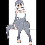  animal_ears barefoot black_eyes breasts curvy elbow_gloves eyebrows_visible_through_hair fingerless_gloves gloves grey_gloves grey_hair grey_legwear kemono_friends large_breasts looking_at_viewer multicolored_hair open_mouth otter_ears otter_tail pillarboxed short_hair simple_background sitting small-clawed_otter_(kemono_friends) solo sueyuu tail thick_thighs thighhighs thighs toeless_legwear two-tone_hair white_hair wide_hips 