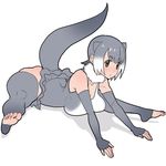  :/ animal_ears barefoot black_eyes blush breast_rest breasts cleavage elbow_gloves eyebrows_visible_through_hair feet fingerless_gloves flexible full_body fur_collar gloves grey_gloves grey_hair grey_legwear kemono_friends large_breasts leotard lying multicolored_hair on_stomach otter_ears otter_tail outstretched_arms short_hair simple_background small-clawed_otter_(kemono_friends) solo split stretch sueyuu tail thick_thighs thighhighs thighs toeless_legwear two-tone_hair v-shaped_eyebrows white_background white_hair 