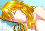  1girl ahoge artoria_pendragon_lancer_(fate/grand_order) breasts cleavage fate/grand_order fate_(series) highres large_breasts lying nude saber short_hair_with_long_locks sleeping solo 