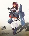  belt_buckle beret boots breasts buckle dark_skin fangdan_runiu full_body girls_frontline gloves gun hand_on_own_chest hat highres holding impossible_clothes large_breasts long_hair looking_at_viewer official_art purple_hair rifle saiga-12 saiga-12_(girls_frontline) skirt solo thighhighs twintails weapon white_legwear yellow_eyes 