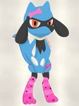  &lt;3 absurd_res angry anthro aurapup bow clothing covering covering_crotch english_text girly hi_res legwear male mammal nintendo panties pink_bow pink_panties pink_socks pok&eacute;mon red_eyes ribbons riolu simple_background socks solo standing text underwear video_games 