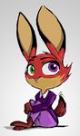  2017 anthro canine clothed clothing disney fan_character female fox gradient_background green_eyes heterochromia hybrid lagomorph mammal purple_eyes rabbit simple_background sitting solo thewyvernsweaver violet_(zootopia) zootopia 