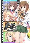  :3 :d bandages bandaid bangs black_neckwear black_ribbon blonde_hair blue_eyes blunt_bangs blush boko_(girls_und_panzer) bow braid brown_eyes brown_hair closed_mouth commentary_request copyright_name cowboy_shot cup darjeeling diagonal-striped_background diagonal_stripes eyebrows_visible_through_hair film_strip finger_to_mouth floral_background girls_und_panzer green_skirt hair_ribbon hairband highres holding holding_cup ido_(teketeke) katyusha kay_(girls_und_panzer) light_brown_eyes light_brown_hair long_sleeves looking_at_viewer multiple_girls neckerchief nishizumi_maho nishizumi_miho open_mouth orange_hair outline parted_bangs pleated_skirt polka_dot polka_dot_background profile ribbon round_teeth salute school_uniform serafuku shimada_arisu shirt short_hair single_braid skirt smile standing star steam stitches striped striped_background stuffed_animal stuffed_toy suspenders tareme teacup teddy_bear teeth twintails upper_body v-shaped_eyebrows white_bow white_outline white_shirt 