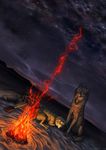  black_nose campfire canine digital_media_(artwork) dog duo feral fire fur grey_fur lying mammal night outside paws sitting sky sleeping star starry_sky tamberella 