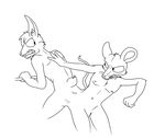  anthro ass_to_ass conjoined duo fight lagomorph male mammal mouse rabbit rodent stuck_together theyton 