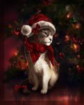  cat christmas digital_media_(artwork) feline feral fur grey_fur holidays mammal paws sitting solo tamberella whiskers white_fur 