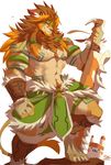  anthro beard clothed clothing facial_hair feline lion loincloth male mammal melee_weapon muscular nipples rabbity sketch smile solo standing sword topless weapon 
