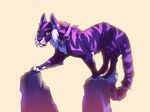  digital_media_(artwork) feline feral fur mammal nude purple_eyes purple_fur purple_nose rock simple_background solo standing tamberella tiger white_background 