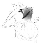  2016 ambiguous_gender chimera english_text feathers horn hybrid monochrome neck_bulge nude oral_vore simple_background solo swallowing text the_last_guardian trico vore white_background ziravore 