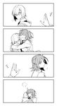  ahoge comic fate/grand_order fate_(series) fujimaru_ritsuka_(female) glasses greyscale hair_ornament hair_over_one_eye hair_scrunchie hug in_kai mash_kyrielight monochrome multiple_girls scrunchie short_hair 