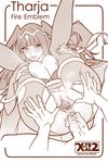  1girl anal artist_name blush bodysuit bracelet breast_squeeze breasts bridal_gauntlets character_name copyright_name disembodied_penis fire_emblem fire_emblem:_kakusei folded hetero jewelry large_breasts legs_over_head long_hair monochrome nipples penis pussy sepia sex solo_focus spread_pussy tharja tiara torn_bodysuit torn_clothes two_side_up uncensored x-teal2 