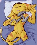  anthro balls bed bedding blanket cute dandi erection eyes_closed foreskin fur humanoid_penis lombax lying male multicolored_fur nude on_back on_bed open_mouth orange_fur penis ratchet ratchet_and_clank sleeping solo teeth tools two_tone_fur uncut video_games wrench yellow_fur 