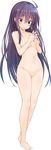  :o ahoge barefoot breasts collarbone fingers_together full_body greatmosu highres large_breasts long_hair natsuiro_koi_uta navel nipples no_pussy nude official_art purple_hair shiny shiny_skin suwa_shion transparent_background yellow_eyes 
