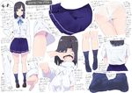  ass black_hair blue_legwear blue_skirt brown_eyes character_sheet dress_shirt feet how_to kuro293939_(rasberry) lace lace-trimmed_panties loafers multiple_views no_shoes panties pleated_skirt school_uniform shirt shoes skirt socks toes translation_request underwear white_panties white_shirt 