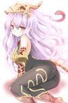  absurdres armor ass elbow_gloves gloves granblue_fantasy hair_between_eyes highres lavender_hair long_hair looking_at_viewer lying medusa_(shingeki_no_bahamut) on_side pointy_ears red_eyes shibakame shingeki_no_bahamut snake snake_hair solo spandex tail very_long_hair 