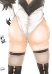 1girl ass back back_opening black_legwear from_behind gloves head_out_of_frame huge_ass leotard nier_(series) nier_automata shiny shiny_skin simple_background sketch solo thighhighs white_background wide_hips yorha_no._2_type_b zelo 