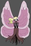  anthro arthropod blonde_hair butterfly butterfly_wings clothing dress empty_eyes female grey_background hair hollow_knight humanoid insect interlocked_fingers marissa_(hollow_knight) pyrogina simple_background solo tagme toeless wings 