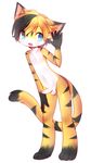  2017 anthro blue_eyes cat crunchobar cub cute cute_fangs feline fur male mammal open_mouth penis simple_background small_penis solo waving white_background white_fur yellow_fur young 