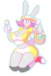  anthro basket big_breasts blue_eyes breasts buckteeth clothing cute easter easter_eggs female frannie_funbun fur gloves grey_fur hair holidays jumping lagomorph mammal navel pink_hair rabbit smile solo teeth theycallhimcake wide_hips 