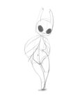  areola blush breasts cloak clothing empty_eyes female hollow_knight horn monochrome mrdoccon protagonist_(hollow_knight) pussy simple_background sketch white_background 