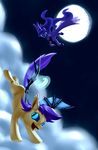  blue_eyes duo equine fan_character feathered_wings feathers female feral flying friendship_is_magic hair hooves horn mammal membranous_wings moon my_little_pony nadnerbd night open_mouth outside princess_luna_(mlp) purple_hair smile winged_unicorn wings 
