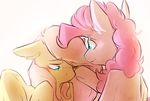  blue_eyes duo equine female feral fluttershy_(mlp) friendship_is_magic fur hair mammal my_little_pony pegasus pink_hair pinkie_pie_(mlp) simple_background smile suplolnope tears white_background wings yellow_fur 