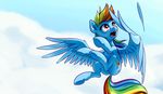  blue_feathers cutie_mark day equine feathered_wings feathers female feral flying friendship_is_magic hair hooves mammal multicolored_hair my_little_pony nadnerbd open_mouth outside pegasus rainbow_dash_(mlp) rainbow_hair solo teeth tongue wings 