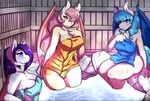  2015 anthro avante92 bat_pony big_breasts breasts cleavage clothed clothing equine fan_character glimmer_palette_(oc) group hot_spring mammal partial_nudity peach_blossom_(oc) sauna sweat sweet_hum_(oc) towel water 