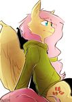  blue_eyes clothing cutie_mark equine feathered_wings feathers female feral fluttershy_(mlp) friendship_is_magic hair hoodie mammal my_little_pony pegasus pink_hair smile solo suplolnope wings yellow_feathers 