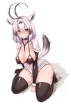  animal_ears antennae arabian_oryx_(kemono_friends) bad_id bad_pixiv_id between_breasts bikini_top black_legwear blush breasts breasts_outside choker covered_nipples eyebrows_visible_through_hair full_body hair_between_eyes highres kemono_friends large_breasts long_sleeves looking_at_viewer microskirt natori_youkai necktie necktie_between_breasts no_shoes oryx_ears oryx_tail pleated_skirt seiza short_hair short_over_long_sleeves short_sleeves sitting skindentation skirt skirt_set solo sweat tail thighhighs white_hair yellow_eyes 