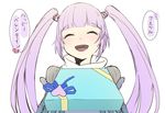  1girl blush bodysuit eyes_closed gloves hair_ornament long_hair open_mouth present purple_hair sophie_(tales) tales_of_(series) tales_of_graces twintails 