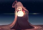  absurdly_long_hair ainy77 bangs black_dress black_hat blonde_hair chinese_clothes closed_eyes dress glowing hair_flowing_over hat holding junko_(touhou) light_trail long_hair long_sleeves looking_down moon moonlight sad shiny shiny_hair sidelocks signature sky sleeves_past_wrists solo star_(sky) starry_sky tabard tassel touhou very_long_hair wide_sleeves 