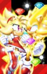  adam_bryce_thomas amy_rose aura blonde_hair boots chaos_emeralds clothing eulipotyphlan footwear gem hair hairband hedgehog mammal red_eyes shoes sonic_(series) sonic_the_hedgehog sparkles super_form transformation 
