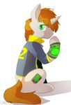  brown_hair clothed clothing cutie_mark equine fallout_equestria fan_character female feral green_eyes hair hooves horn littlepip mammal my_little_pony simple_background sitting suplolnope unicorn white_background 