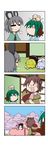  &gt;_&lt; /\/\/\ 4koma :d =_= absurdres animal_ears blonde_hair brown_hair capelet cherry_blossoms closed_eyes comic dogeza facial_hair fairy_wings flying_sweatdrops futatsuiwa_mamizou glasses gradient gradient_background green_hair grey_hair highres hood jewelry kasodani_kyouko kumoi_ichirin lavender_hair leaf leaf_on_head lily_white long_hair lunasa_prismriver merlin_prismriver minigirl mouse_ears mustache nazrin no_mouth no_nose on_head open_mouth pendant person_on_head pince-nez raccoon_ears raccoon_tail rakugaki-biyori short_hair silent_comic sliding_doors smile snort solid_oval_eyes sweat sweatdrop sweating_profusely tail touhou unzan visible_air waving wings 