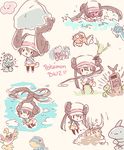  1girl :&gt; :3 bagon brown_hair chibi conkeldurr copyright_name cutting ditto double_bun dragonair flying gameplay_mechanics gen_1_pokemon gen_2_pokemon gen_3_pokemon gen_5_pokemon helicopter_hair ho-oh holding lifting long_hair machamp magikarp mei_(pokemon) mundane_utility onix orz pantyhose partially_submerged pokemon pokemon_(creature) pokemon_(game) pokemon_bw2 prehensile_hair role_reversal shiuka sudowoodo swimming 