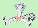 anthro bulge clothed clothing feline fur jaysee leopard male mammal open_mouth sitting snow_leopard solo topless 