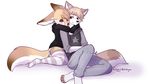  ambiguous_gender anthro blush canine clothed clothing duo fennec fox fur hair hug male male/ambiguous mammal nanokyuu sitting smile taykoe 