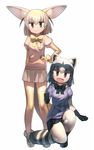  :3 :d animal_ears black_footwear black_gloves black_hair black_neckwear black_ribbon black_skirt blonde_hair blue_shirt border breast_pocket brown_eyes brown_hair chromatic_aberration clenched_hand common_raccoon_(kemono_friends) fang fennec_(kemono_friends) fox_ears fox_tail full_body fur_collar fur_trim gloves gradient_hair grey_background grey_hair hand_on_hip harau jitome kemono_friends kneeling loafers looking_at_viewer multicolored_hair multiple_girls neck_ribbon one_knee open_mouth pink_sweater pleated_skirt pocket puffy_short_sleeves puffy_sleeves raccoon_ears raccoon_tail ribbon shirt shoes short_hair short_sleeve_sweater short_sleeves simple_background skirt smile standing striped_tail sweater tail thighhighs tsurime white_footwear white_hair white_skirt yellow_gloves yellow_legwear yellow_ribbon zettai_ryouiki 